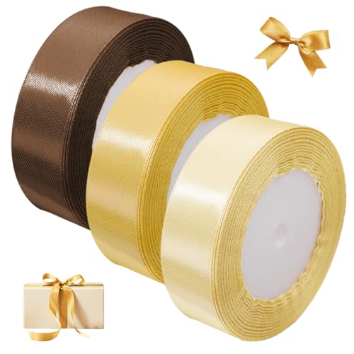 3 Stück satinband 2.5cm X 22m Geschenkband Gold, schleifenband gold für Geschenkverpackungen, Heimwerkerarbeiten, Blumensträuße, Nähprojekte, Hochzeitsdekorationen, Tischdekorationen 3 Stück satinband 2.5cm X 22m Geschenkband Gold, schleifenband gold für Geschenkverpackungen, Heimwerkerarbeiten, Blumensträuße, Nähprojekte, Hochzeitsdekorationen, Tischdekorationen von TESSTSY