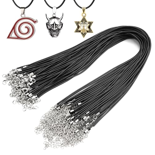 60 Stück Lederband Kette 2mm Verstellbare Gewachst Halskette mit Karabinerverschluss, Wasserfest, Farbecht Lederhalsketten Schnüre Streifen für DIY Halskette Armband Cord Making Verwendet (Schwarz) 60 Stück Lederband Kette 2mm Verstellbare Gewachst Halskette mit Karabinerverschluss, Wasserfest, Farbecht Lederhalsketten Schnüre Streifen für DIY Halskette Armband Cord Making Verwendet (Schwarz) von TESSTSY
