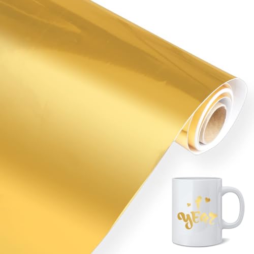 Vinylfolie, Metallic-Chrom-Gold, Wärmetransfer-Vinyl, 30,5 cm x 300 cm, Textilfolie, Basteln, Schneideplotter, kompatibel, Schneidematte und Transferpapier empfohlen, für Bastelarbeiten, Geburtstags von TESSTSY