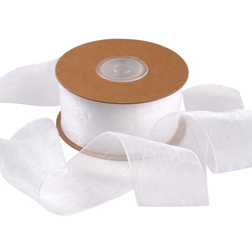 Weiss Chiffon Geschenkband, 38 mm x 23 m Geschenkband Weiss, Schleifenband Weiß, Geschenkbands Hochzeit, Weißes Band, für Hochzeit, Brautstrauß, Geschenkverpackung von TESSTSY