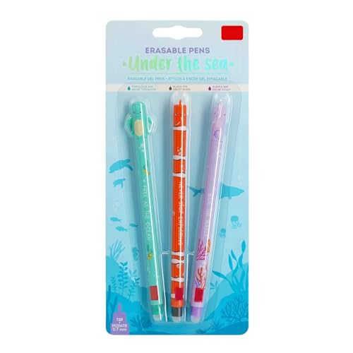 3er-Pack Radierbarer Kugelschreiber, 2025 Süße Radiergummis, Radierbare Stifte mit Blau Schwarz Lila Mine, Radierstift, Seepferdchen Schildkröte Radierbarer Gelstift, Erasable Pen Under The Sea (A) von TETSMG