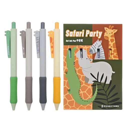 4er-Pack Gelstifte, 2025 Süße Gelstifte Set, Zebra, Nilpferd, Giraffe Kugelschreiber Schwarze Tinte, Schnelltrocknende Gel Kugelschreiber Hochwertig Tierstifte für Journaling Notizen Schule Büro (A) von TETSMG
