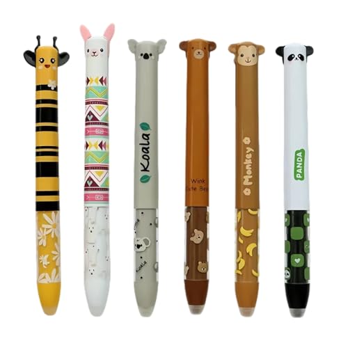 6er-Pack Radierbarer Kugelschreiber, Süße Tier Radierbare Stifte mit Blau und Rosa Mine, EBiene, Panda, Koala, Bär Radierbarern Gelstifte 0,7 mm, Cartoon Erasable Pen für Kinder Studenten Geschenk (B) von TETSMG