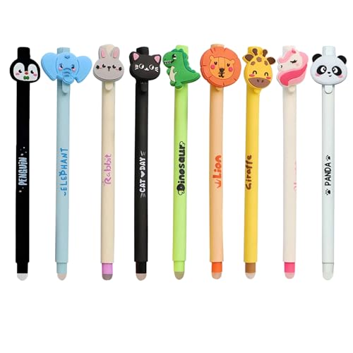 9er-Pack Radierbarer Kugelschreiber mit Dekorativem Tier, Süße Tier Radierbare Stifte mit Blau Mine, Lovely Friends Elefanten Giraffen Dino Panda Radierbarern Gelstifte, Erasable Pen 0,6 mm Spitze (G) von TETSMG