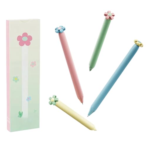 Blumen Gelstifte, 4 Stück 0,5 mm Blütenstift, Kugelschreiber Hochwertig, Schwarze Tinte, Gel Pens, Aesthetic Stuff Stifte, Removable and Recombinable, Stifte Set für Büro Schule Geschenk (A) von TETSMG