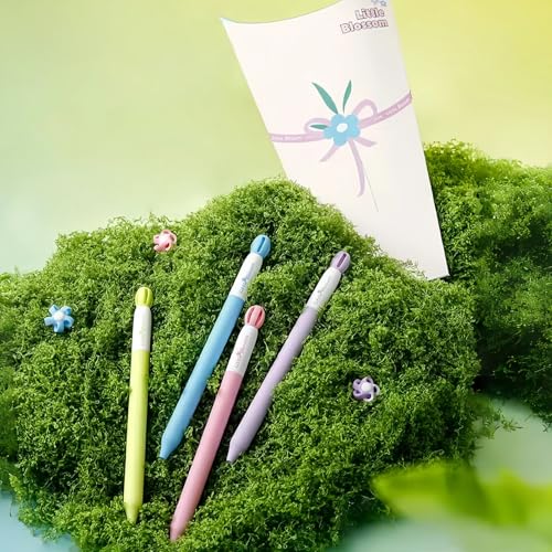 Blumen Gelstifte, 4 Stück 0,5 mm Blütenstift, Kugelschreiber Hochwertig, Schwarze Tinte, Gel Pens, Aesthetic Stuff Stifte, Removable and Recombinable, Stifte Set für Büro Schule Geschenk (B) von TETSMG