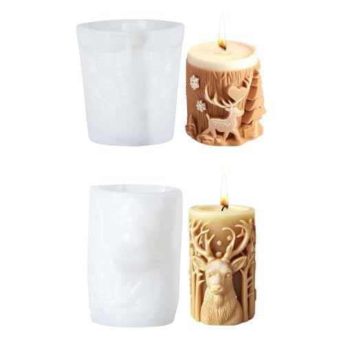 Elch Kerzenformen Weihnachten, Elch Silikonform Weihnachten, Weihnachtsdeko Rentier Elch Kerzenformen, Silikonformen Gießformen Weihnachten, Kerzen Formen Silikon Gießform für Kerzen (A + B) von TETSMG