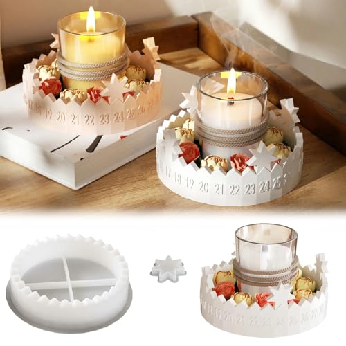 Gießformen Silikon Adventskranz, Rund Silikonformen Adventskalender mit Stern, Silikonformen Gießformen Weihnachten, Silikonform Weihnachten, Weihnachts Giessformen Silikon Stern Kerzenhalter (A) von TETSMG
