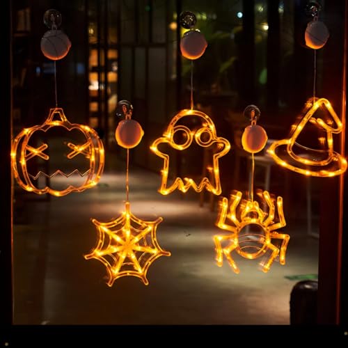 Halloween Deko Fenster Lichter, 5 Stück Halloween Kürbis Spinnennetz Spinne Geist Hexenhut Lichterkette, Batteriebetriebene, Horror Fensterlichter für Halloweendeko Party Fenster Wand Dekoration Halloween Deko Fenster Lichter, 5 Stück Halloween Kürbis Spinnennetz Spinne Geist Hexenhut Lichterkette, Batteriebetriebene, Horror Fensterlichter für Halloweendeko Party Fenster Wand Dekoration von TETSMG