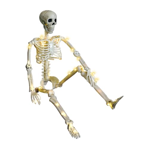 Halloween Plastikskelett mit Lichterkette, 2024 Neu 90cm Halloween Skelett mit Beweglichen Gelenken, Halloween Skelett Deko, Halloween Leuchtende Skelett für Halloween Deko Outdoor Party Deko Halloween Plastikskelett mit Lichterkette, 2024 Neu 90cm Halloween Skelett mit Beweglichen Gelenken, Halloween Skelett Deko, Halloween Leuchtende Skelett für Halloween Deko Outdoor Party Deko von TETSMG