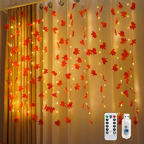 Lichterkette Herbst, Herbstdeko 100LED Ahornblätter Lichtervorhang mit Timer und Fernbedienung, USB 8 Modi, Herbst Lichterkette Ahornblatt Lichtervorhang Innen für Halloween Erntedankfest Herbst Deko Lichterkette Herbst, Herbstdeko 100LED Ahornblätter Lichtervorhang mit Timer und Fernbedienung, USB 8 Modi, Herbst Lichterkette Ahornblatt Lichtervorhang Innen für Halloween Erntedankfest Herbst Deko von TETSMG