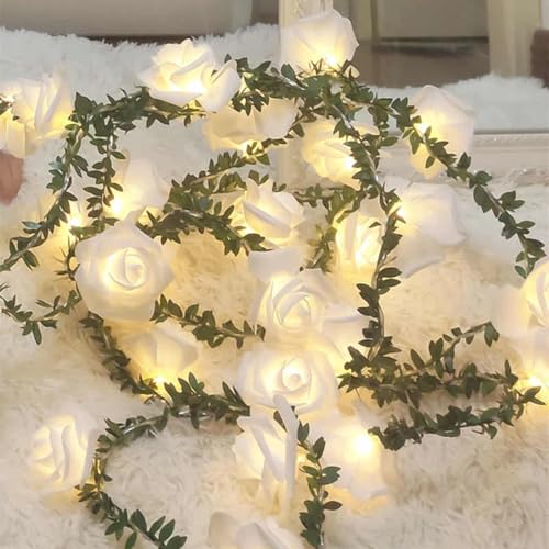 Rosen Lichterkette Batterie, 3M 20 LED Rosen Lichterketten mit Blättern, Hochzeitsdeko Romantische Weiße Rose Lichterkette Innen, Lichterketten für Hochzeit Schlafzimmer Weihnachten Deko Aesthetic Rosen Lichterkette Batterie, 3M 20 LED Rosen Lichterketten mit Blättern, Hochzeitsdeko Romantische Weiße Rose Lichterkette Innen, Lichterketten für Hochzeit Schlafzimmer Weihnachten Deko Aesthetic von TETSMG