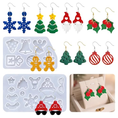 Silikonform Weihnachten Schmuck, 2 Stück Silikonformen Gießformen Weihnachten, Epoxidharz Formen Schmuck Gießformen zum Gießen, Giessformen Silikon für DIY Weihnachts Ohrringe von TETSMG