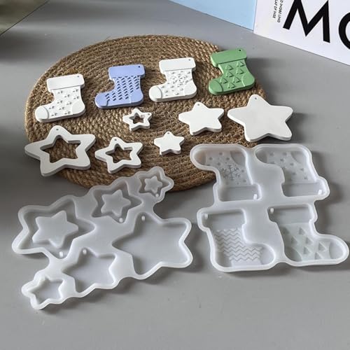 Silikonformen Gießformen Weihnachten Anhänger, 2 Stück Silikonform Weihnachten Hängend Stern und Weihnachtssocken, Gießformen Silikon Weihnachten Giessformen Silikon zum Gießen Anhänger Silikonformen Gießformen Weihnachten Anhänger, 2 Stück Silikonform Weihnachten Hängend Stern und Weihnachtssocken, Gießformen Silikon Weihnachten Giessformen Silikon zum Gießen Anhänger von TETSMG