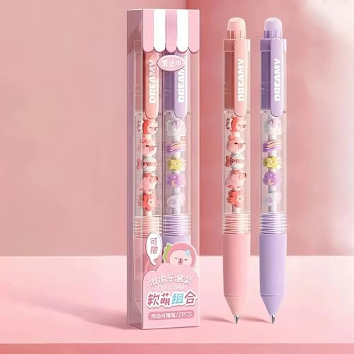 Spieß Buddies Radierbarer Kugelschreiber Set, 2er-Pack Kawaii Radierbarer Stifte, Cute Tierstifte, Gelstifte Radierbar Blau Mine 0,5 mm, Cartoon Erasable Pen, Aesthetic Kugelschreiber Radierbar (D) von TETSMG