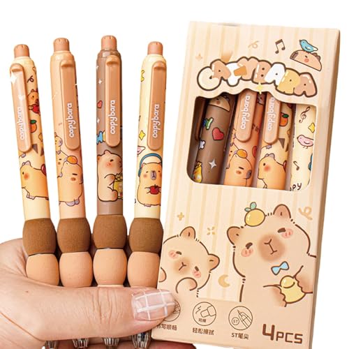 TETSMG 4er-Pack Capybara Radierbarer Kugelschreiber, 2025 Süße Capybara Stifte Set, 0,5 mm Blau Tinte Radierbare Stifte, Radierstift, Komfortable Griff, Erasable Pen für Kinder Studenten Geschenk von TETSMG