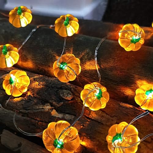 TETSMG Kürbis Lichterkette Herbst, 2M 20 LED Herbstdeko Kürbis Lichterketten, Herbst Lichterkette Batterie, Kürbisse Deko Licht für Erntedankfest Party Innen Dekoration von TETSMG