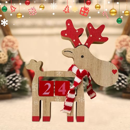 Weihnachtsdeko Holz Adventskalender 2024, Tischdeko Weihnachten Countdown Kalender aus Holz, Weihnachtsdeko Tisch Adventskalender 2024, Holz Kalender für Weihnachten Deko Home Büro (Rentier) von TETSMG