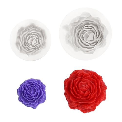 TEUYOE 2 Stück Silikonform Blumen, Große und kleine Pfingstrose, Kerzen Formen, Silikonform Kerzen, Silikonform Rose, Silikonformen Gießformen Kerzen Kerzenformen zum Gießen Blumen 3D (Blume) von TEUYOE