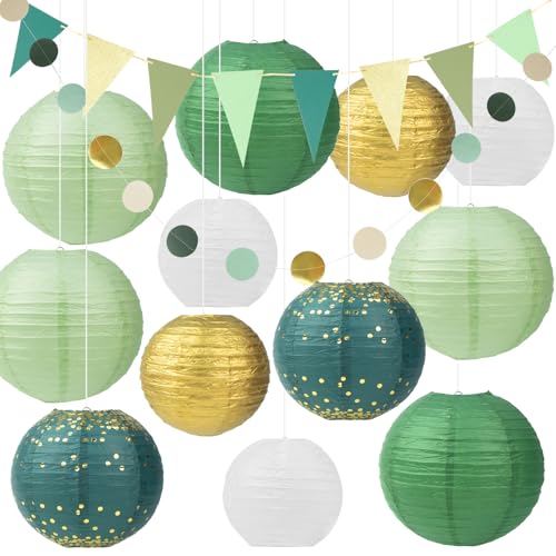 TEUYOE Hochzeitsfeierdekorationen, 12 Stück Papierlaterne Lampion, Grün Gold hängende Papierlaternen, Runde Papierlaterne für Braut Hochzeitsdekorationen Geburtstagsfeier Gartenparty Deko TEUYOE Hochzeitsfeierdekorationen, 12 Stück Papierlaterne Lampion, Grün Gold hängende Papierlaternen, Runde Papierlaterne für Braut Hochzeitsdekorationen Geburtstagsfeier Gartenparty Deko von TEUYOE