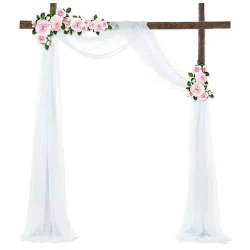 TEWAX 1 x weißer Hochzeitsbogen Drapierstoff, 75 x 600 cm, Chiffon-Stoff, Drapierstoff, durchsichtiger Hintergrund, Empfang, Hochzeitszeremonie, Dekoration von TEWAX
