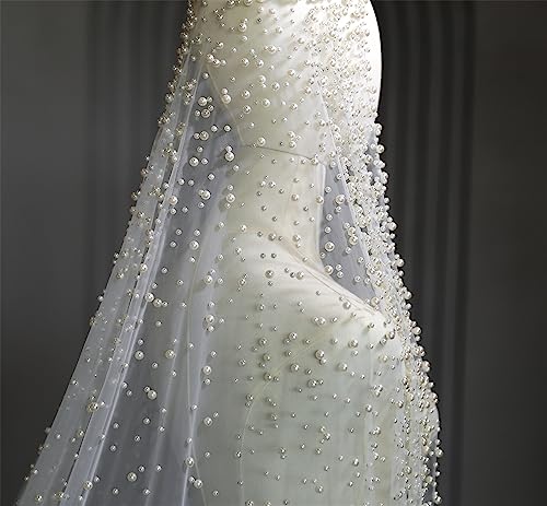 TEWAX Hochzeitsschleier mit Perlen, lang, luxuriös, mit Kamm, verstreut, dichte Perlen, wunderschöne Mantilla-Kathedrale TEWAX Hochzeitsschleier mit Perlen, lang, luxuriös, mit Kamm, verstreut, dichte Perlen, wunderschöne Mantilla-Kathedrale von TEWAX