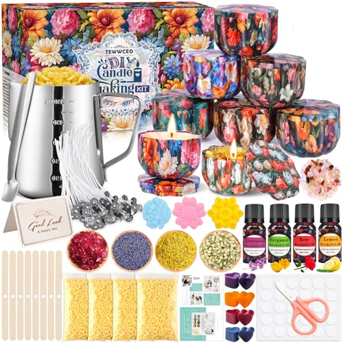 TEWWCEO Kerzenherstellung Kit, DIY Kerzen Selber Machen Set, Duftkerze Geschenke Set, Anfänger Candle Starter Set mit 480g Bienenwachs, 8 Blumenkerzengläser, 8 Liebe Farbblöcke und 4 Kerzenduft... TEWWCEO Kerzenherstellung Kit, DIY Kerzen Selber Machen Set, Duftkerze Geschenke Set, Anfänger Candle Starter Set mit 480g Bienenwachs, 8 Blumenkerzengläser, 8 Liebe Farbblöcke und 4 Kerzenduft... von TEWWCEO