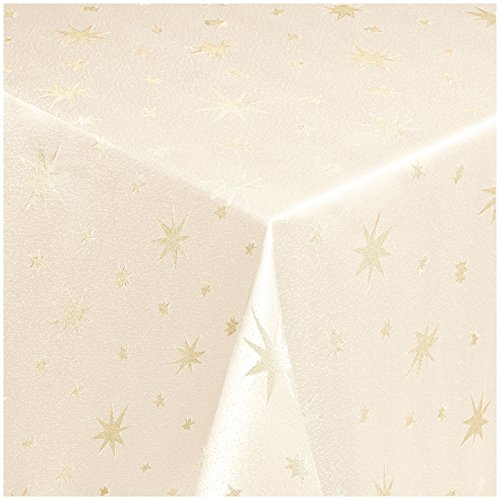 Tischdecke Maßanfertigung Weihnachtstischdecke im Lurex Sterne Design mit Saum, Oval in Creme-Gold - 150x290 cm, weitere Farben, Breiten und Längen sind wählbar Tischdecke Maßanfertigung Weihnachtstischdecke im Lurex Sterne Design mit Saum, Oval in Creme-Gold - 150x290 cm, weitere Farben, Breiten und Längen sind wählbar von TEXMAXX