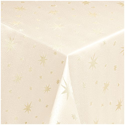 Tischdecke Maßanfertigung Weihnachtstischdecke im Lurex Sterne Design mit Saum, Rund in Creme-Gold - 130 cm, weitere Farben und Größen sind wählbar von TEXMAXX