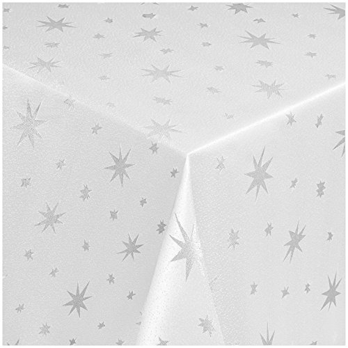 Tischdecke Maßanfertigung Weihnachtstischdecke im Lurex Sterne Design mit Saum, eckig in Weiss-Silber - 140x240 cm, weitere Farben, Breiten und Längen sind wählbar von TEXMAXX