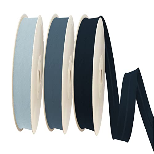 TEXTEX = 20 mm Breites Schrägband. 50% Baumwolle und 50% Polyester. Packung mit 3 Stück à 10 m - (Hellblau/Mittelblau/Navy Blau) von TEXTEX
