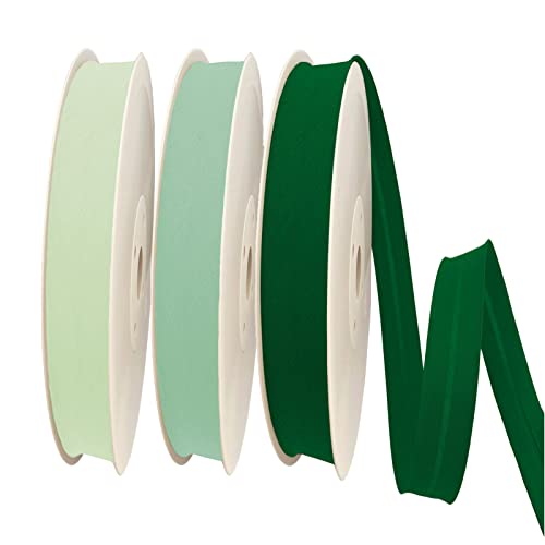 TEXTEX = 20 mm Breites Schrägband. 50% Baumwolle und 50% Polyester. Packung mit 3 Stück à 10 m - (Hellgrün/Aquamarin/Moosgrün) von TEXTEX