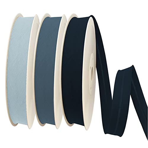 TEXTEX = 30 mm Breites Schrägband. 50% Baumwolle und 50% Polyester. Packung mit 3 Stück à 10 m - (Hellblau/Mittelblau/Navy Blau) von TEXTEX
