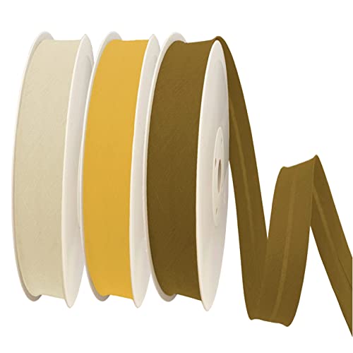 TEXTEX = 30 mm Breites Schrägband. 50% Baumwolle und 50% Polyester. Packung mit 3 Stück à 10 m - (Hellgelb/Gelb/Ocker) von TEXTEX