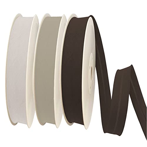 TEXTEX = 30 mm Breites Schrägband. 50% Baumwolle und 50% Polyester. Packung mit 3 Stück à 10 m - (Nicht-gerade Weiss/Beige/Braun) von TEXTEX