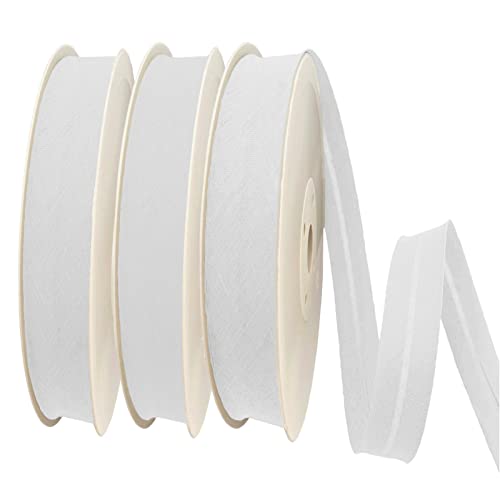 TEXTEX = 30 mm Breites Schrägband. 50% Baumwolle und 50% Polyester. Packung mit 3 Stück à 10 m - (Weiss/Weiss/Weiss) von TEXTEX