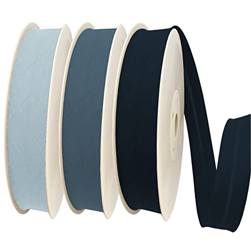 TEXTEX = 40 mm Breites Schrägband. 50% Baumwolle und 50% Polyester. Packung mit 3 Stück à 10 m - (Hellblau/Mittelblau/Navy Blau) von TEXTEX