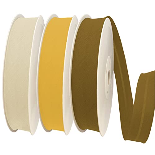 TEXTEX = 40 mm Breites Schrägband. 50% Baumwolle und 50% Polyester. Packung mit 3 Stück à 10 m - (Hellgelb/Gelb/Ocker) von TEXTEX