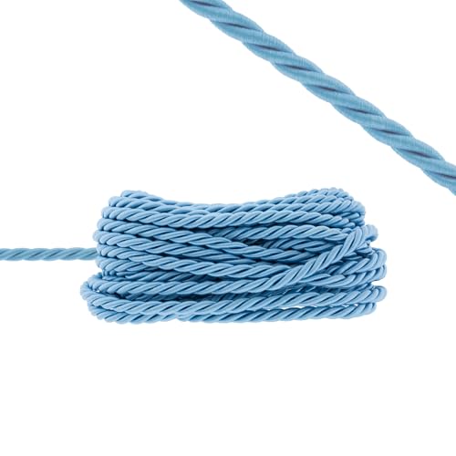 TEXTEX = Geflochtene Kordel mit Kernfüllung. Für Bekleidung, Dekoration und Polster. Zusammensetzung 40% Viskose und 60% Baumwolle. 8mm Breite. 12,5 m Stränge – (Hellblau) von TEXTEX