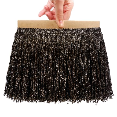 TEXTEX = Lamé Cuquillo Fransen mit Lurex zum Nähen. Party- und Karnevalskleider. Komposition 95% Kunstseide und 5% Lurex. Länge von 15 cm. 5m Stücke - (Schwarz und Gold) von TEXTEX