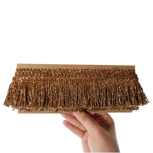 TEXTEX = Lamé Cuquillo Fransen mit Lurex zum Nähen. Party- und Karnevalskleider. Komposition 95% Kunstseide und 5% Lurex. Länge von 5 cm. 5m Stücke - (Braun und Gold) von TEXTEX