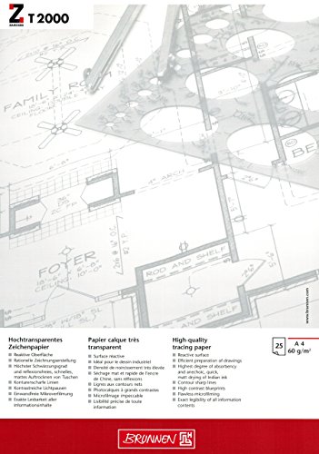 Hochtransparentes Zeichenpapier/Entwurfblock"BRUNNEN - ZANDERS T 2000" A4-60 g/m2-25 Blatt (21 x 29,7 cm) von TEXTIMO