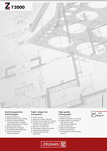 Hochtransparentes Zeichenpapier / Entwurfblock "BRUNNEN - ZANDERS T 2000" A3 - 70 g/m2 - 25 Blatt (29,7 x 42,0 cm) von TEXTIMO