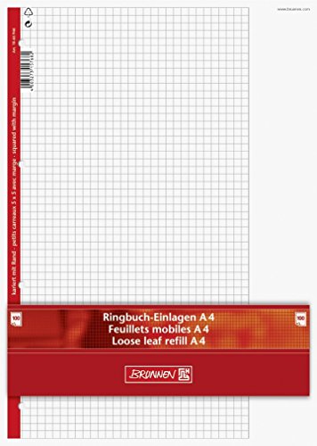 Ringbuch - Einlagen/Papier "BRUNNEN" 100 Blatt - 5 mm kariert mit Rand (Lineatur 26) - A4 (21,0 x 29,7 cm) von TEXTIMO