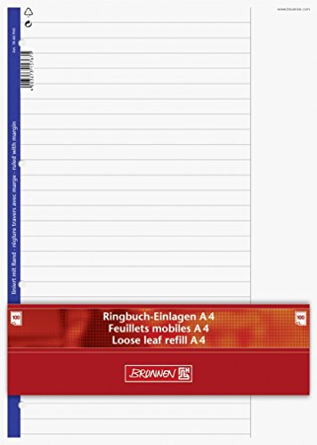 Ringbuch - Einlagen/Papier "BRUNNEN" 100 Blatt - liniert mit Rand (Lineatur 25) - A4 (21,0 x 29,7 cm) von TEXTIMO