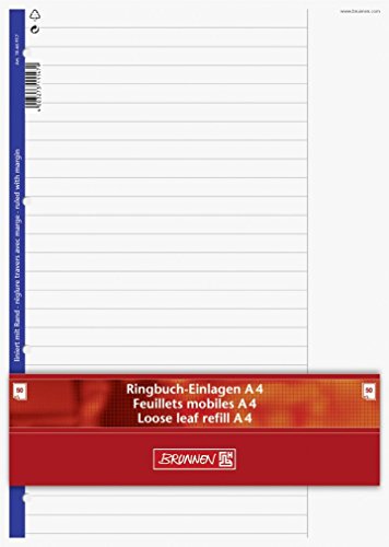 Ringbuch - Einlagen/Papier"BRUNNEN" 50 Blatt - liniert mit Rand (Lineatur 25) - A4 (21,0 x 29,7 cm) von EDUCATES