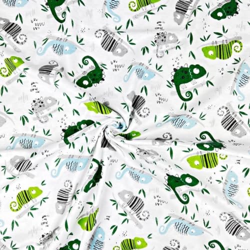 Textrend - Flanellstoff - Muster - antiallergisch - Textil 1x1,60m - Meterware - Schneidern (Grüne und blaue Chamäleons) von TEXTREND