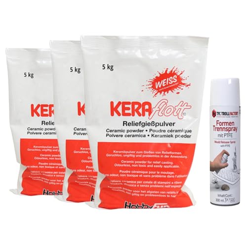 Keraflott 15kg Gießpulver weiß inkl. TFC Trennspray - Reliefgießpulver weiß für kreative Projekte 3 x 5kg von TFC Troll Factory