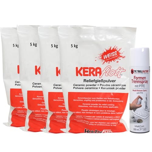 Keraflott 20kg Gießpulver weiß inkl. Trennspray mit PTFE- Reliefgießpulver weiß für kreative Projekte 4 x 5KG Keraflott 20kg Gießpulver weiß inkl. Trennspray mit PTFE- Reliefgießpulver weiß für kreative Projekte 4 x 5KG von TFC Troll Factory