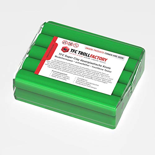 TFC SuperClay I dauerplastische Knete I Modelliermasse I hergestellt aus hochwertigen Wachsen (100% Bienenwachs) und Ölen I grün, 500g von TFC Troll Factory